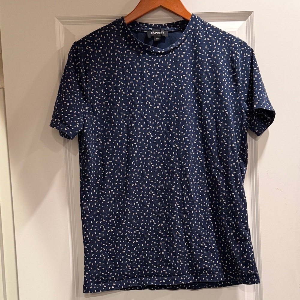 Express Navy Short Sleeve Tee with White Dot Print
